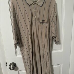 Tan Polo Shirt with Blue Stripes